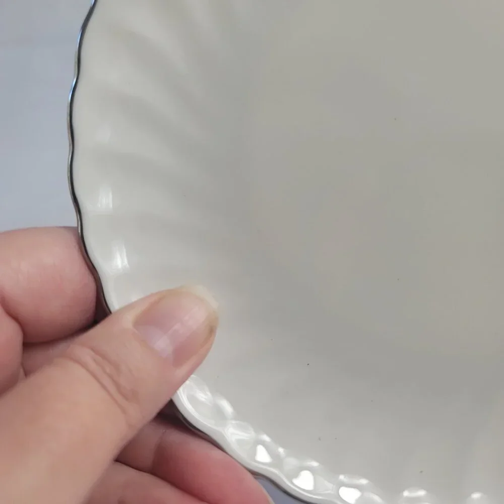 FOUR Syracuse China Wedding Ring Salad Plates White with Platinum Trim